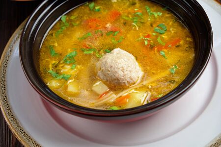 Soup with meatballs . catering menuの写真素材