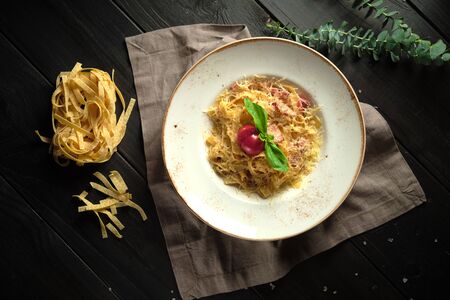 Carbonara pasta . catering menuの写真素材