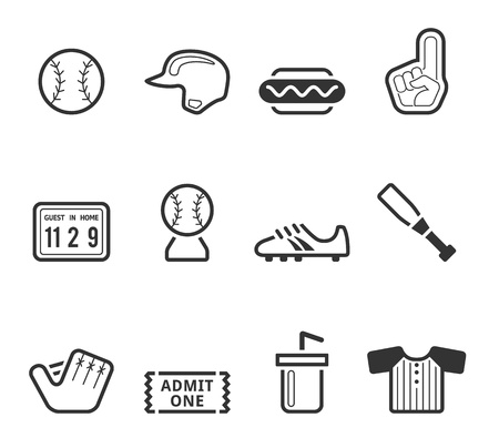 Baseball related icons in black and white.のイラスト素材