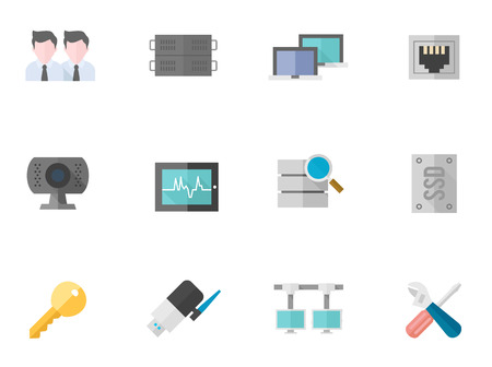 Computer network icon series in flat colors style.のイラスト素材