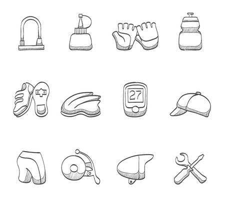Cycling icons series hand drawn sketchesのイラスト素材