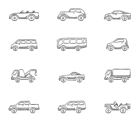 Cars, transportation hand drawn sketchesのイラスト素材