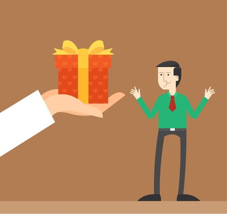 Surprised businessman receiving gift, award, prize, congratulation.のイラスト素材