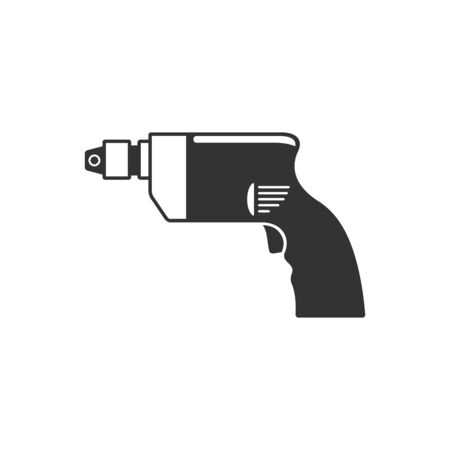 Electric drill icon in single color. Machine carpenter tool eqipment wood workingのイラスト素材