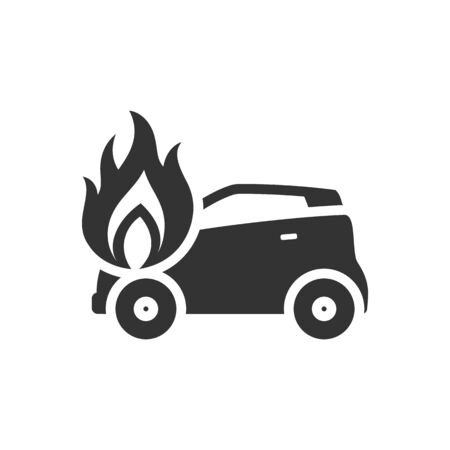 Car on fire icon in single color. Automotive transportation accident accident burned insurance claimのイラスト素材