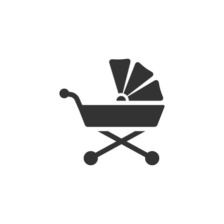 Baby stroller icon in single color. Cart kids toddler babysitting transportationのイラスト素材