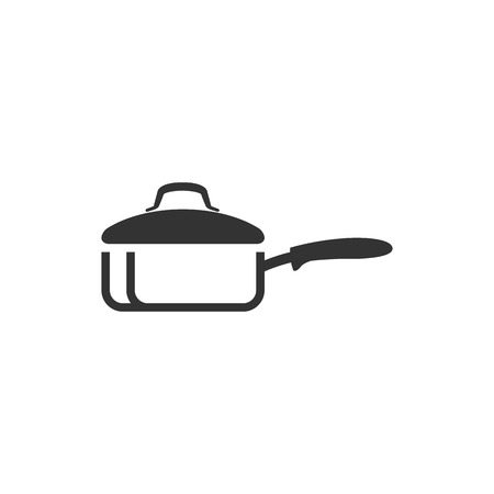 Cooking pan icon in single color. Food restaurant chef utensil boiling hot saucepanのイラスト素材
