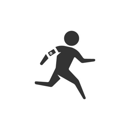 Running athlete icon in single grey color. Marathon triathlon competition sportのイラスト素材
