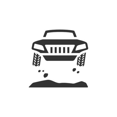 Rally car icon in single grey color. Race championship competition fast track roadのイラスト素材
