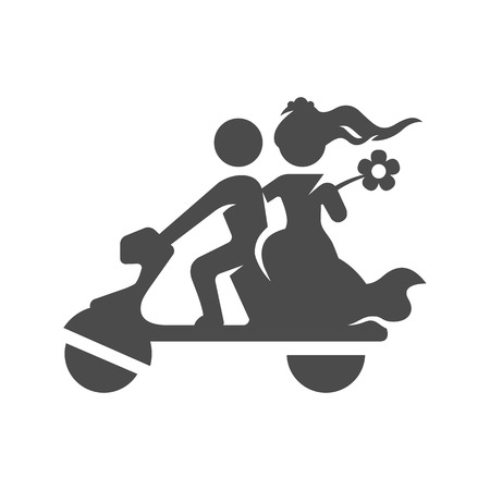 Wedding scooter icons in single color. Newlywed riding scooter motorのイラスト素材