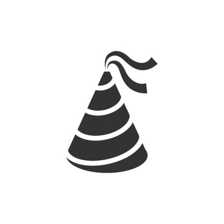 Birthday hat icon in single color. Object celebration head wear stripedのイラスト素材