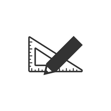 Pencil and ruler icon in single color. Education equipment measure writing drawingのイラスト素材
