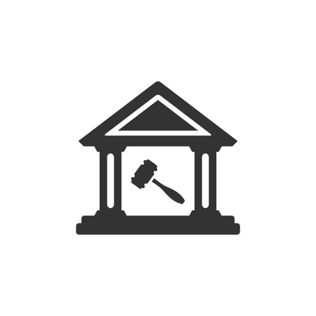 Auction house icon in single grey color. Business bidding market court governmentのイラスト素材