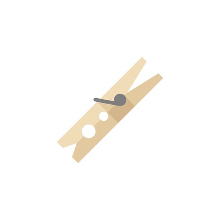Clothes peg icon in flat color style. Clothes pin clamp woodenのイラスト素材