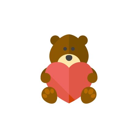 Teddy holding heart shape icon in flat color style. Valentine love couple presentのイラスト素材