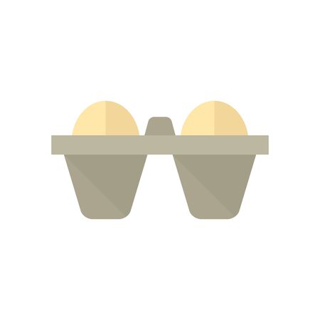 Egg card box icon in flat color style. Packaging chicken poultry food containerのイラスト素材