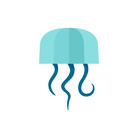 Jellyfish icon in flat color style. Ocean animal dweller sting tentaclesのイラスト素材