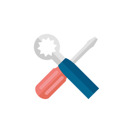 Bicycle tools icon in flat color style. Wrench screw driver mechanic setting maintenance professionalのイラスト素材