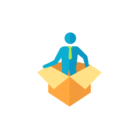 Businessman challenge icon in flat color style. Business metaphor man exit boundary out of the boxのイラスト素材