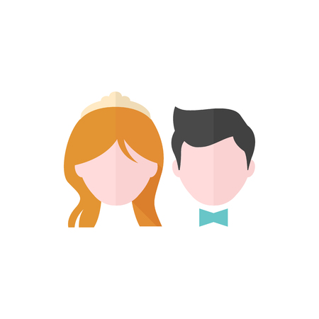 Bride and groom icons in flat color style. Married couple newlywedのイラスト素材