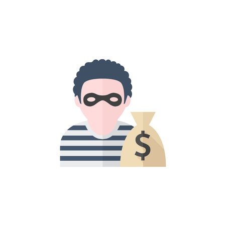 Burglar icon in flat color style. People person thief steal money sack dollar signのイラスト素材