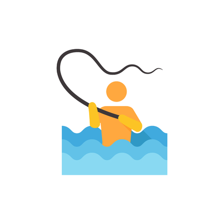 Fishing icon in flat color style. Sport leisure water sea ricer lake flyのイラスト素材