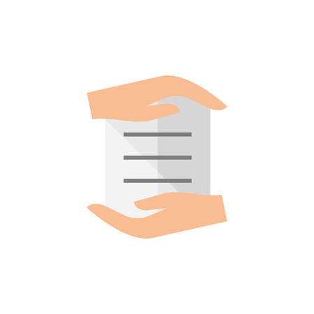 Data protection icon in flat color style. Hands over document paperのイラスト素材