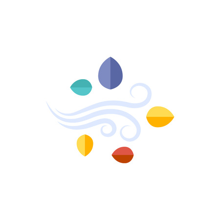 Blowing leaves icon in flat color style. Autumn fall falling windy weather forecast_のイラスト素材