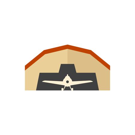 Airplane hangar icon in flat color style. Aviation repair maintenance building structureのイラスト素材