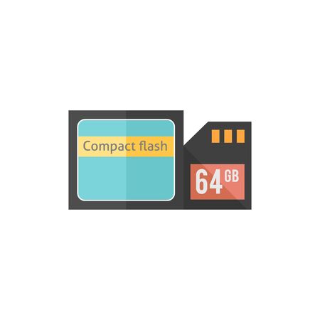 Compact flash and SD card icon in flat color style. Computer photography store image file data digitalのイラスト素材