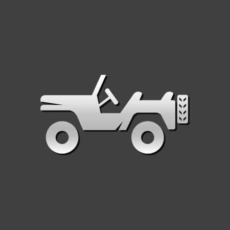Military vehicle icon in metallic grey color style. Offroad country roadのイラスト素材