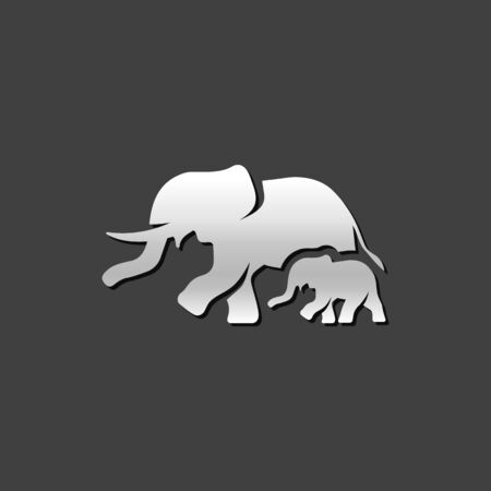 Elephant icon in metallic grey color style. Mammal zoo animalのイラスト素材