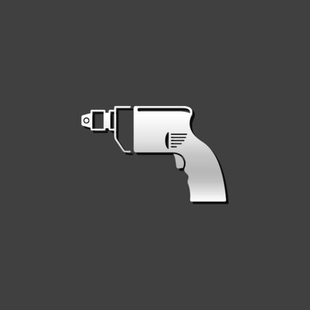 Electric drill icon in metallic grey color style. Machine tool wood workingのイラスト素材