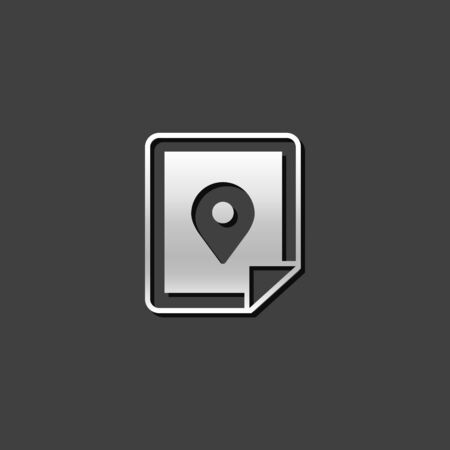 Road map icon with pin location in metallic grey color style.のイラスト素材