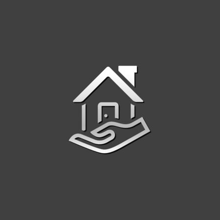 Property care icon in metallic grey color style. House human hand palmのイラスト素材