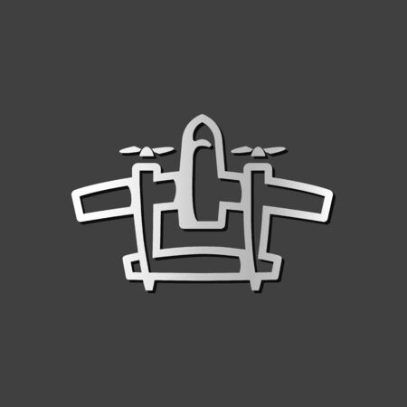 Vintage airplane icon in metallic grey color style. Double propeller bomberのイラスト素材