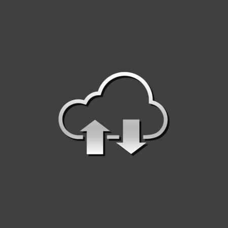 Cloud icon with arrows in metallic grey color style.  Computing data storageのイラスト素材