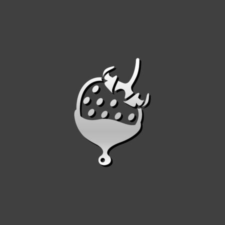 Strawberry chocolate icon in metallic grey color style.Fruit food dessertのイラスト素材
