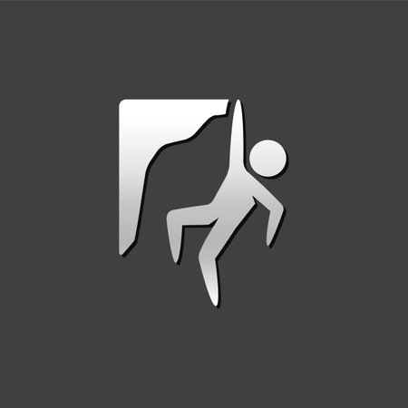 Rock climbing icon in metallic grey color style.Extreme sport adventureのイラスト素材