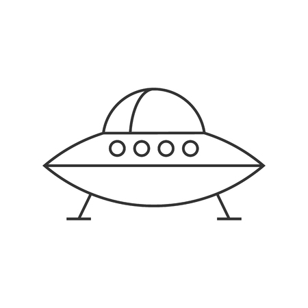 Flying saucer icon in thin outline style. Alien, outer space, earth invasionのイラスト素材