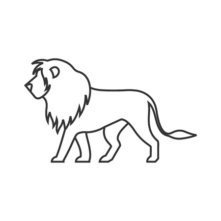 Lion icon in thin outline style. Silhouette logo mammal carnivore jungle zoo safariのイラスト素材