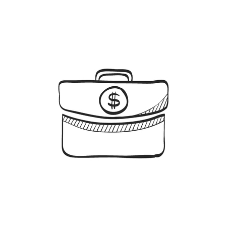 Briefcase icon in doodle sketch lines. Office business equipment travel journey meetingのイラスト素材