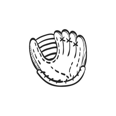 Baseball glove icon in doodle sketch lines. Sport championship hand protect brown leather catching ballのイラスト素材