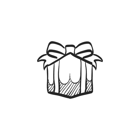 Gift box icon in doodle sketch lines. Prize birthday Christmas holidayのイラスト素材