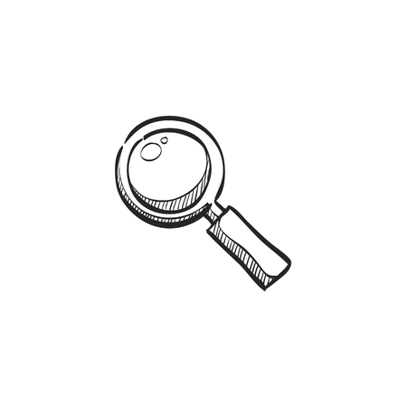 Magnifier icon in doodle sketch lines. Zoom explore find locateのイラスト素材