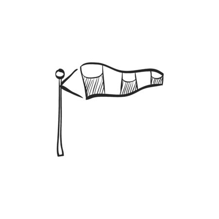 Windsock icon in doodle sketch lines. Air wind direction indicate aviation instrumentのイラスト素材