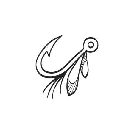 Fishing lure icon in doodle sketch lines. Sport water sea lake river attracts recreationのイラスト素材