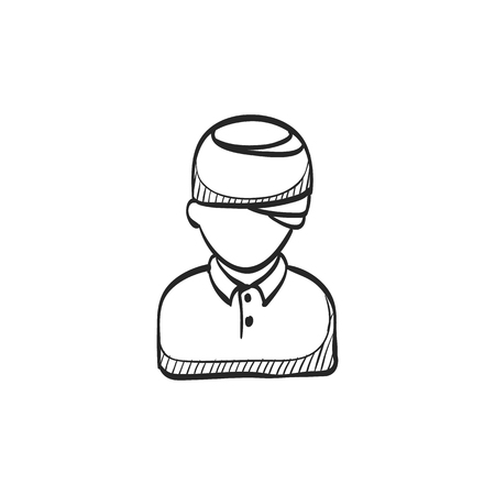Injured head icon in doodle sketch lines. Health medical man healing insuranceのイラスト素材