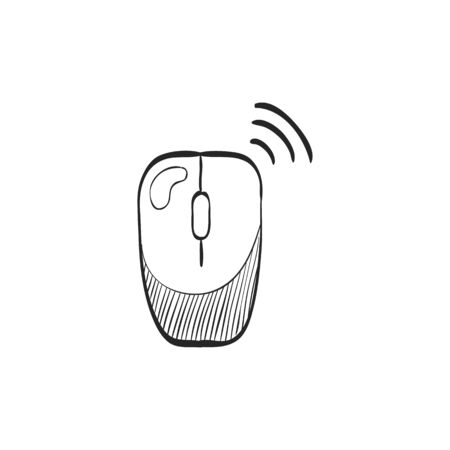 Computer mouse icon in doodle sketch lines. Wireless Bluetooth connectionのイラスト素材