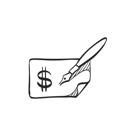 Check icon in doodle sketch lines. Money banking buying financeのイラスト素材